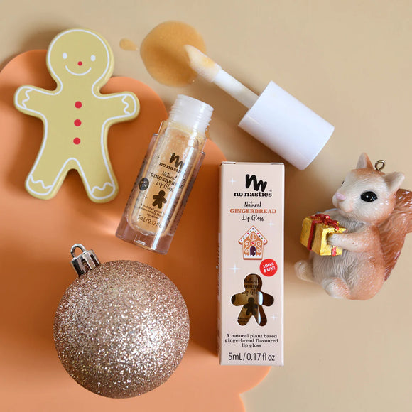 Limited Edition Gingerbread Flavoured Natural Lip Gloss for Kids in Shimmery Pastel Gold